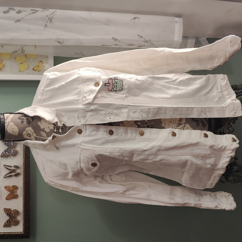 White Denim Pusheen Jacket
